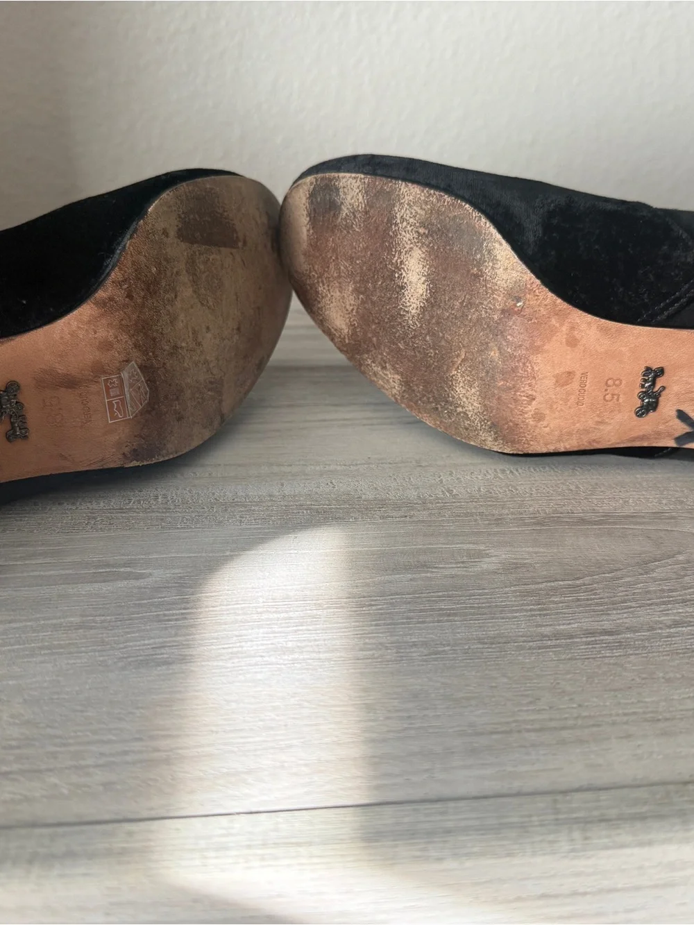 Coach Black Suede Juliet Ankle Booties with Decorative Metal Heel